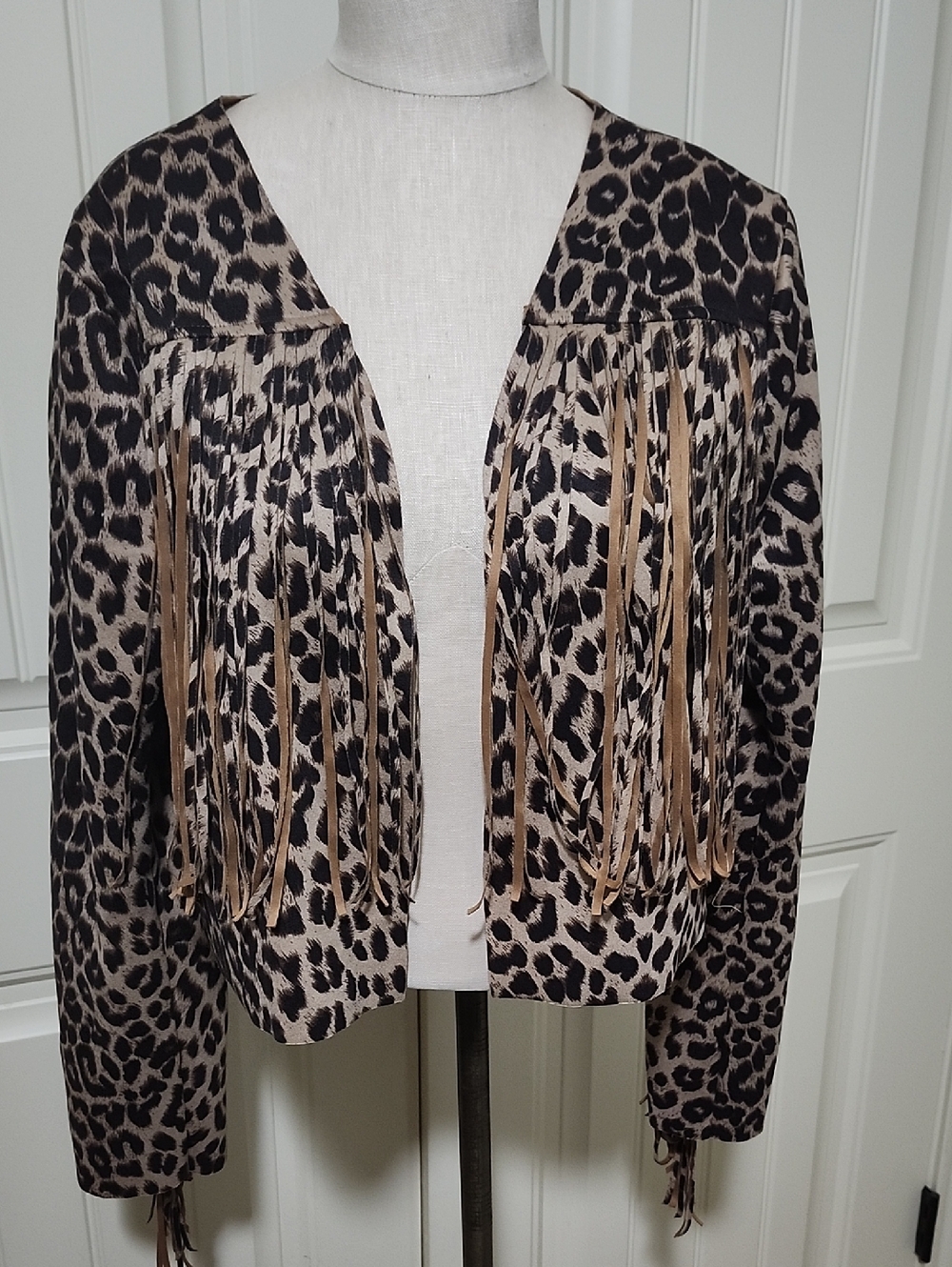 Vocal Loepard Print Open Front Cropped Jacket Sz 1X